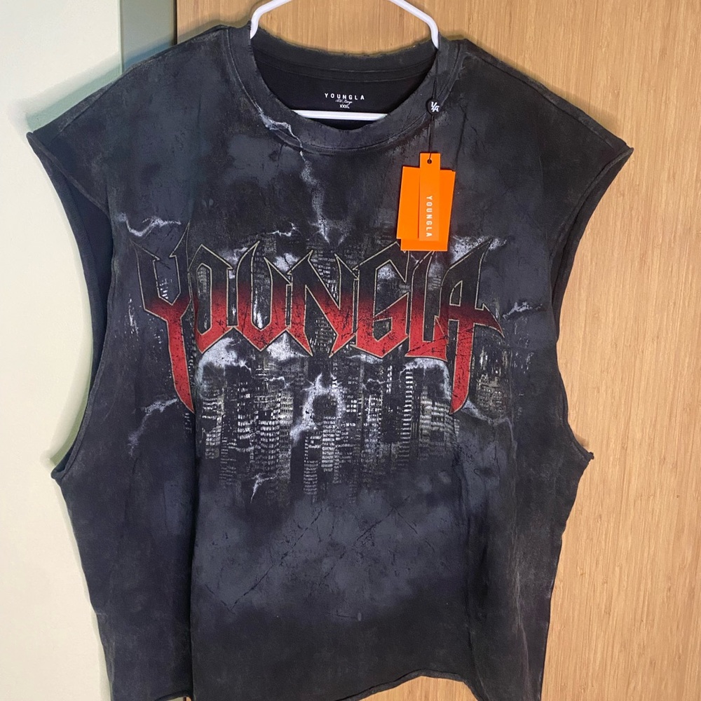 YoungLA Distressed Black and Red Graphic Tank